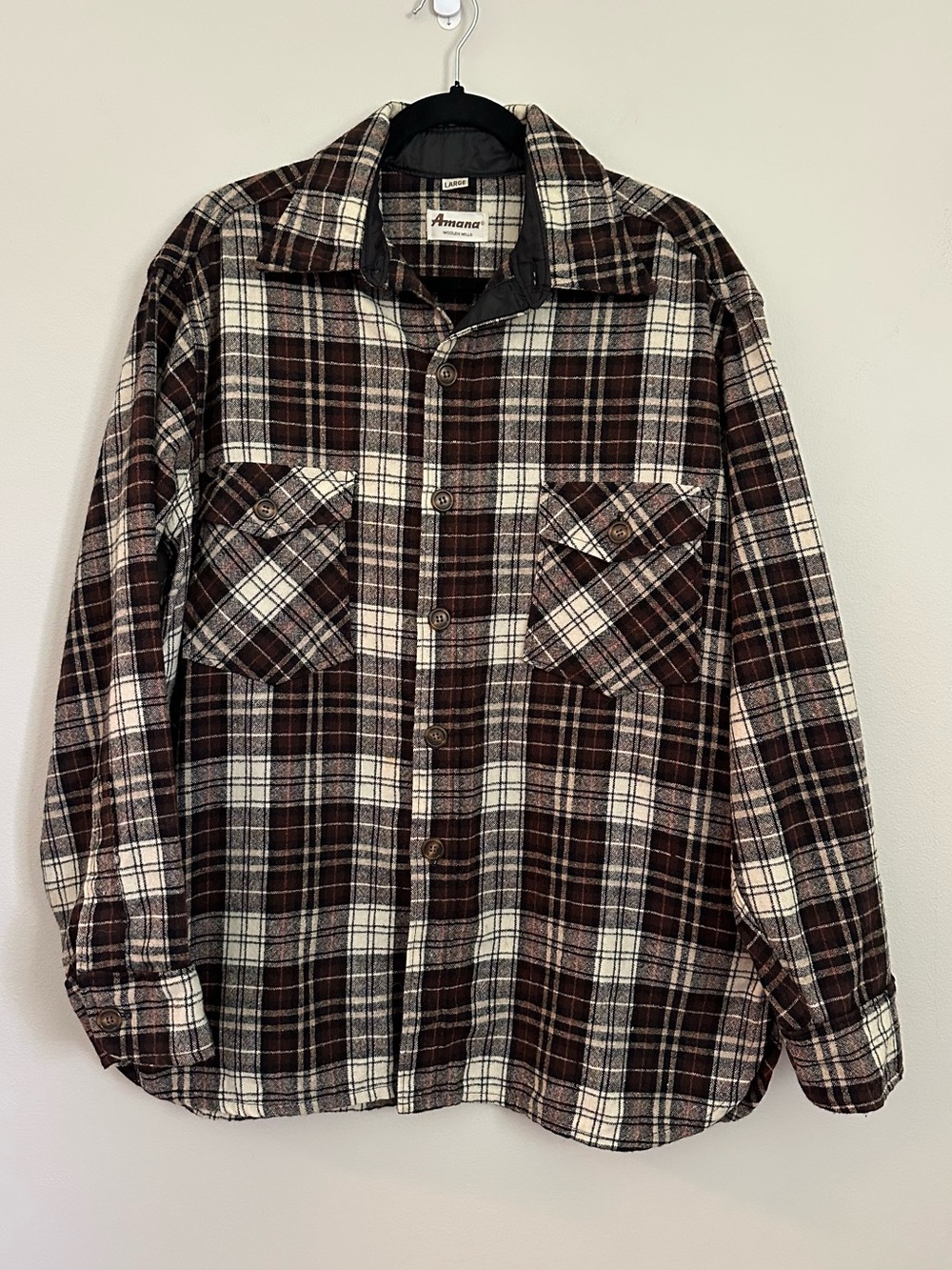 Vtg Amana Woolen Mills Plaid Button Down Wool Shirt Large Heritage Campus Ready